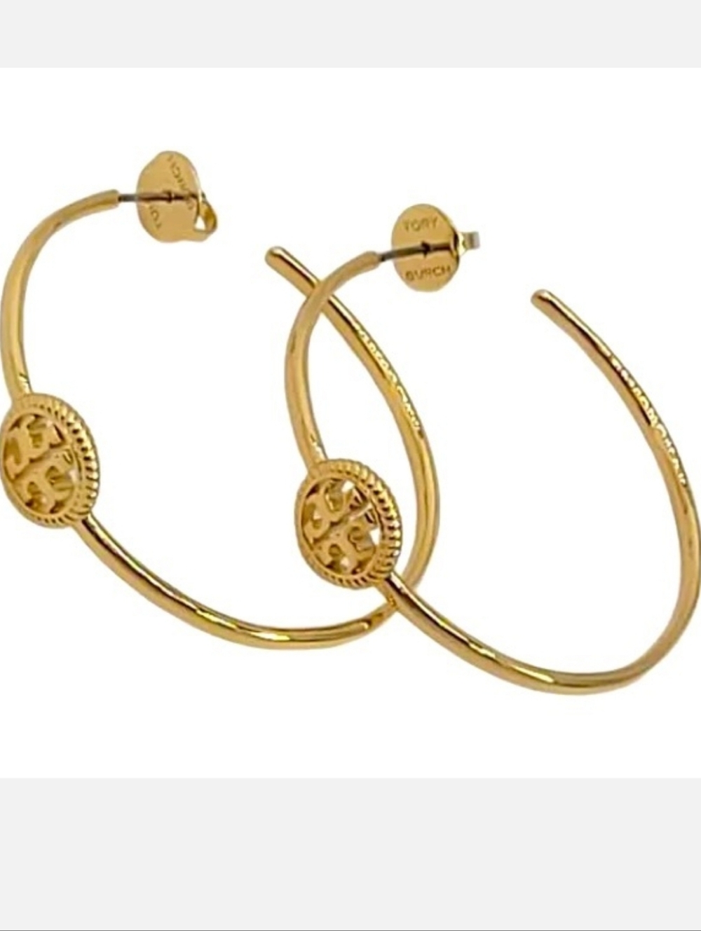 Tory Burch Gold Tone Logo Women's Hoop Earrings